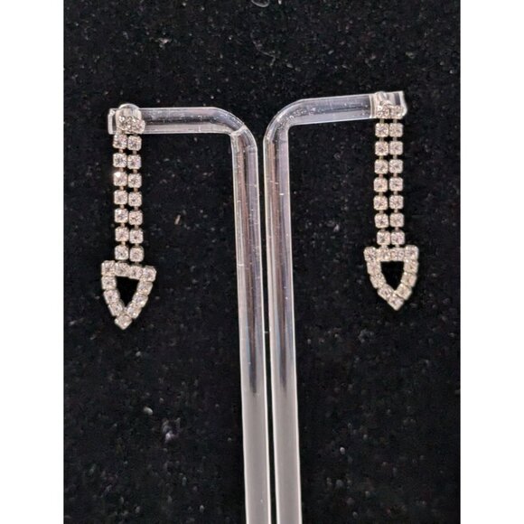 Sterling Silver Drop Earrings With Pave Cubic Zirconia Arrow Shape Design - Picture 3 of 9